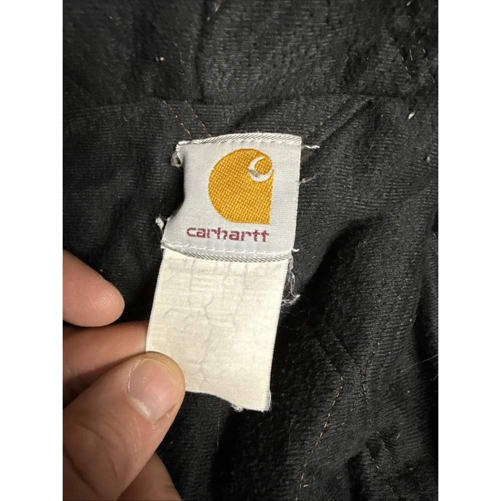 Vintage 90s Carhartt Hooded Jacket Quilt Lined Thrashed Off White Orange Trim